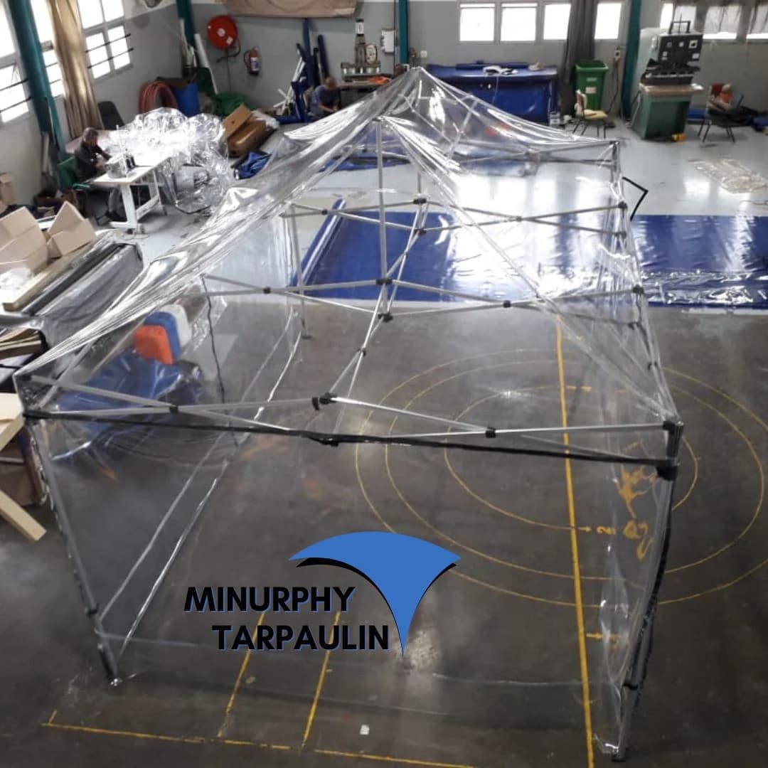 Custom clear PVC marquee with steel frame, manufactured at the Minurphy factory